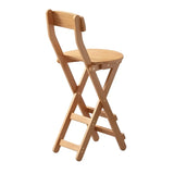 Natural Foldable Round Wood Armless Bar Stool With Footrest Image - 9