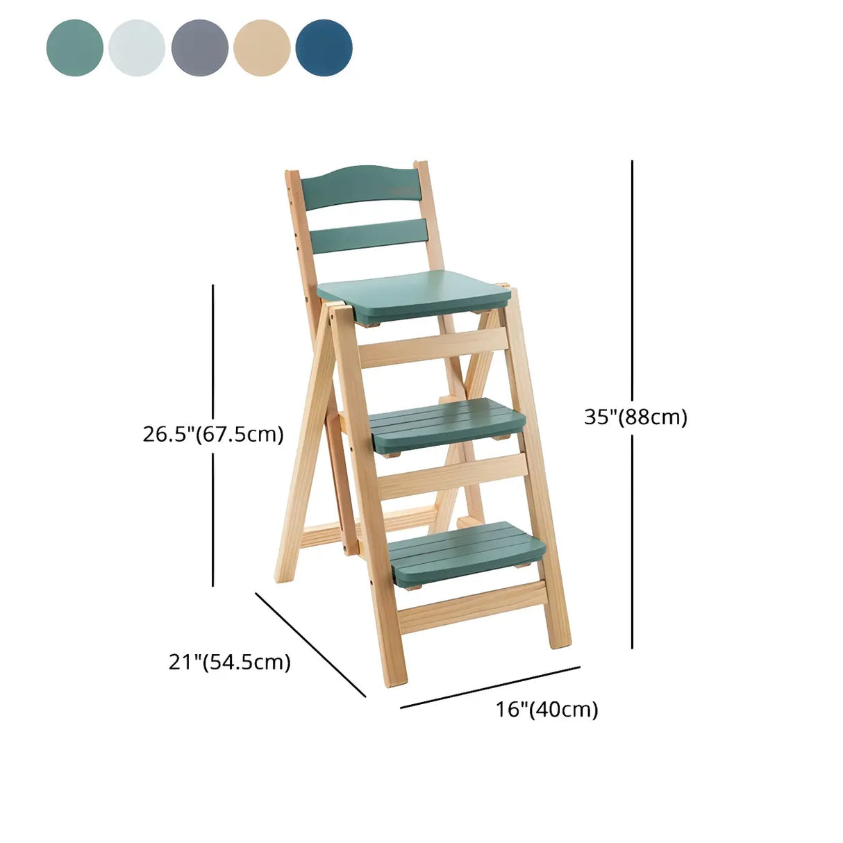 Natural Folding Square Wood Ladder Chair Bar Stool 