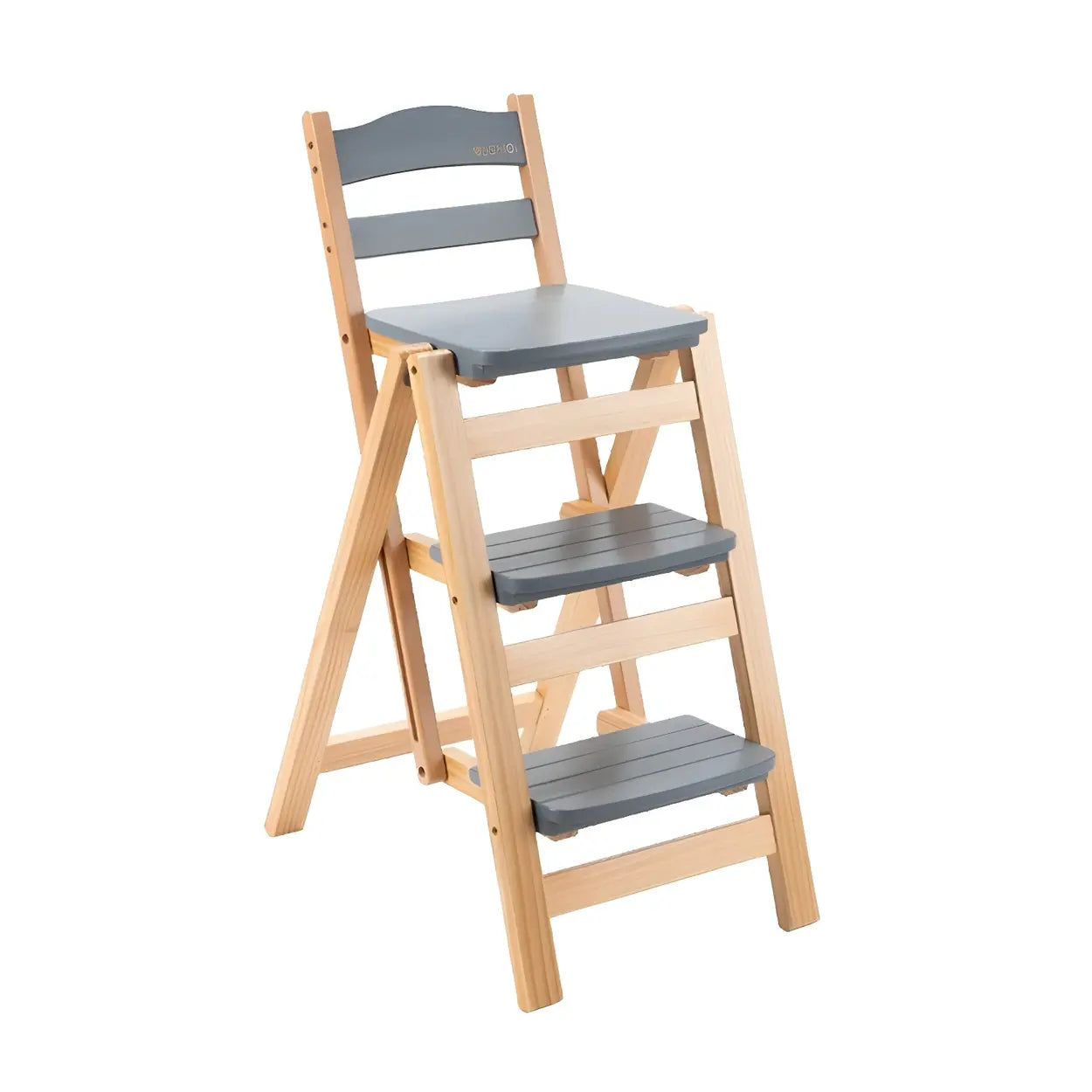 Natural Folding Square Wood Ladder Chair Bar Stool Image - 5