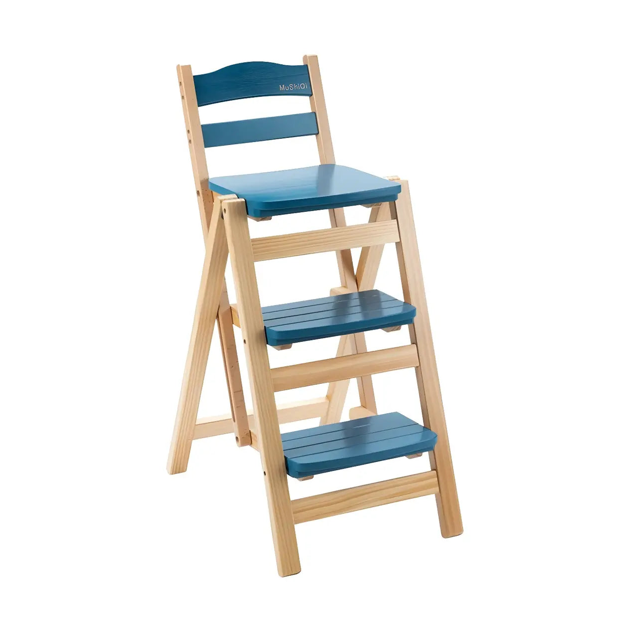 Natural Folding Square Wood Ladder Chair Bar Stool Image - 9