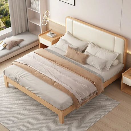 Natural Headboard Queen Wood Relaxation Panel Bed Frame Image - 1
