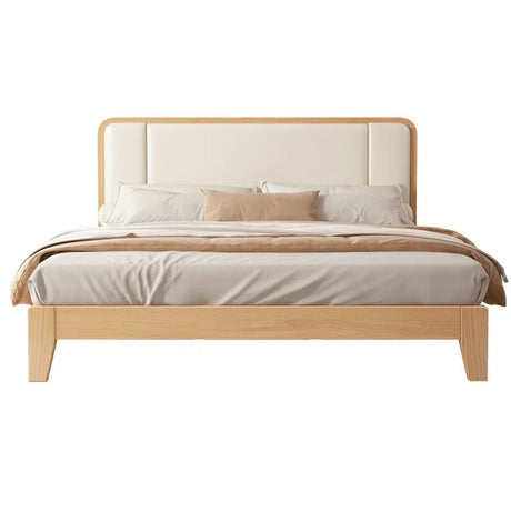 Natural Headboard Queen Wood Relaxation Panel Bed Frame Image - 2