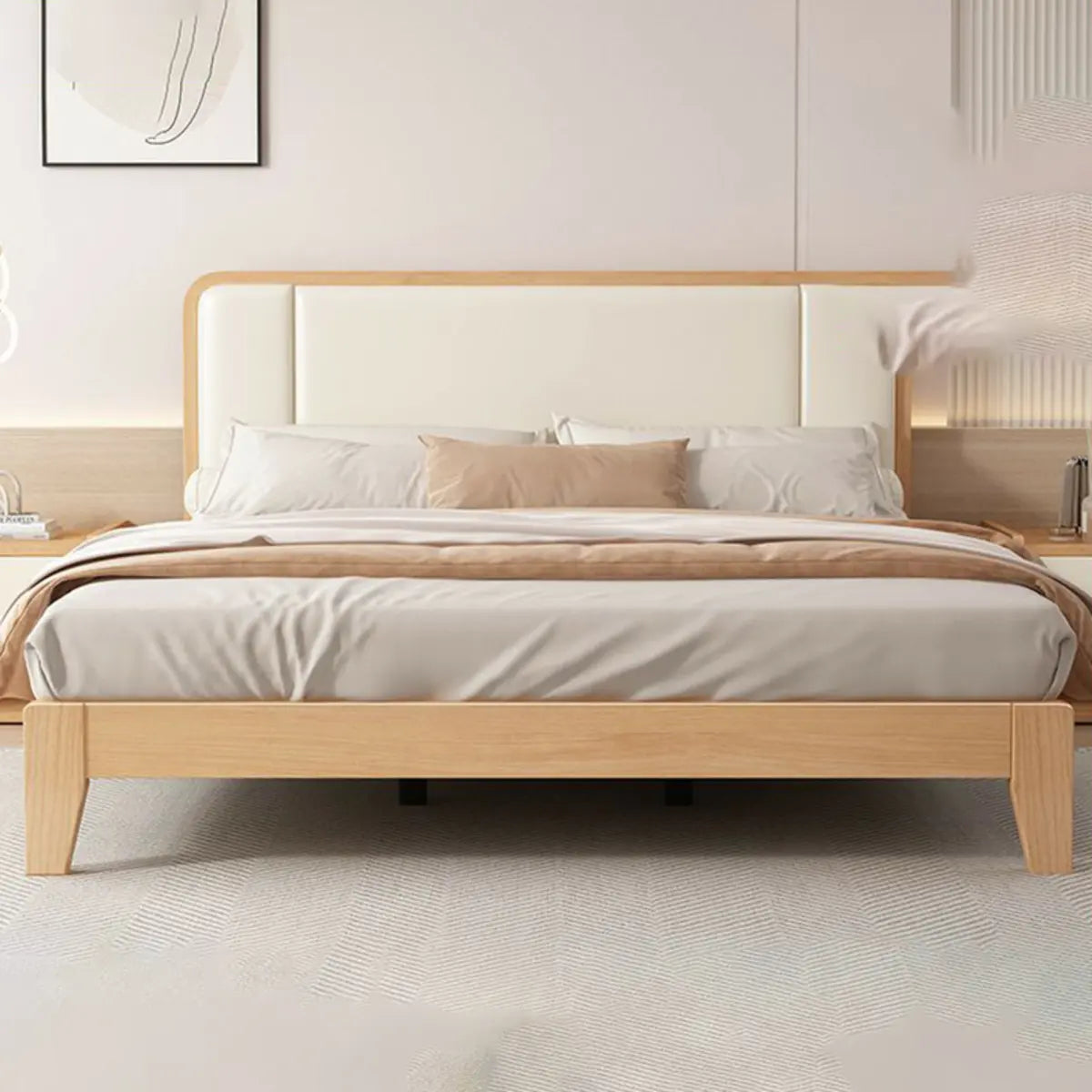 Natural Headboard Queen Wood Relaxation Panel Bed Frame Image - 3