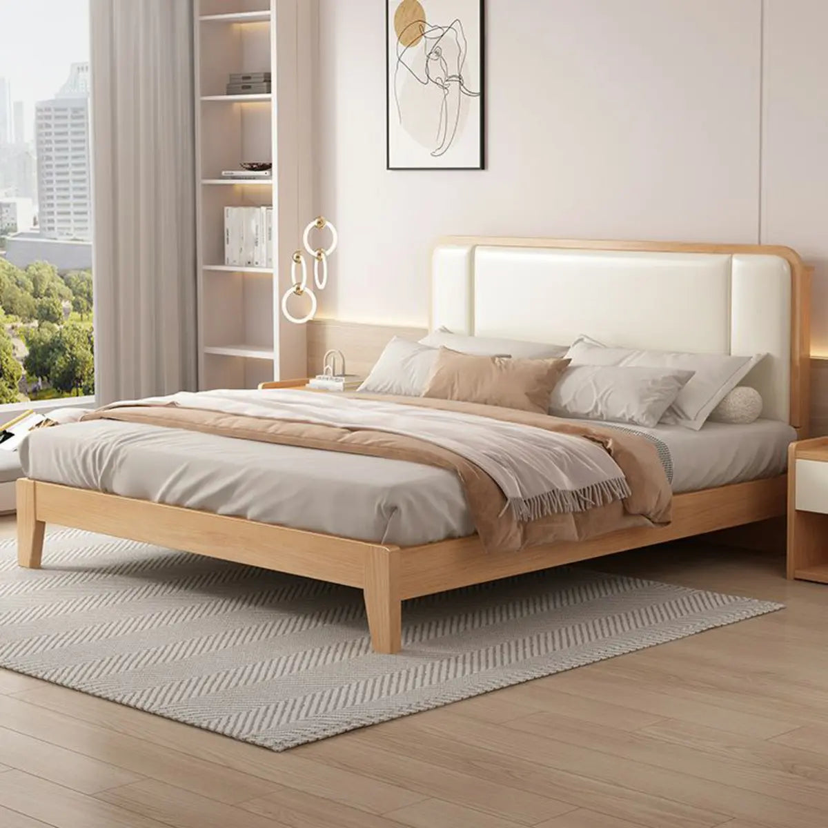 Natural Headboard Queen Wood Relaxation Panel Bed Frame Image - 4