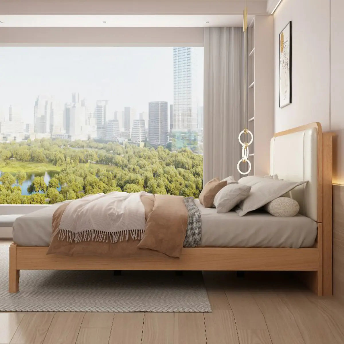 Natural Headboard Queen Wood Relaxation Panel Bed Frame Image - 5