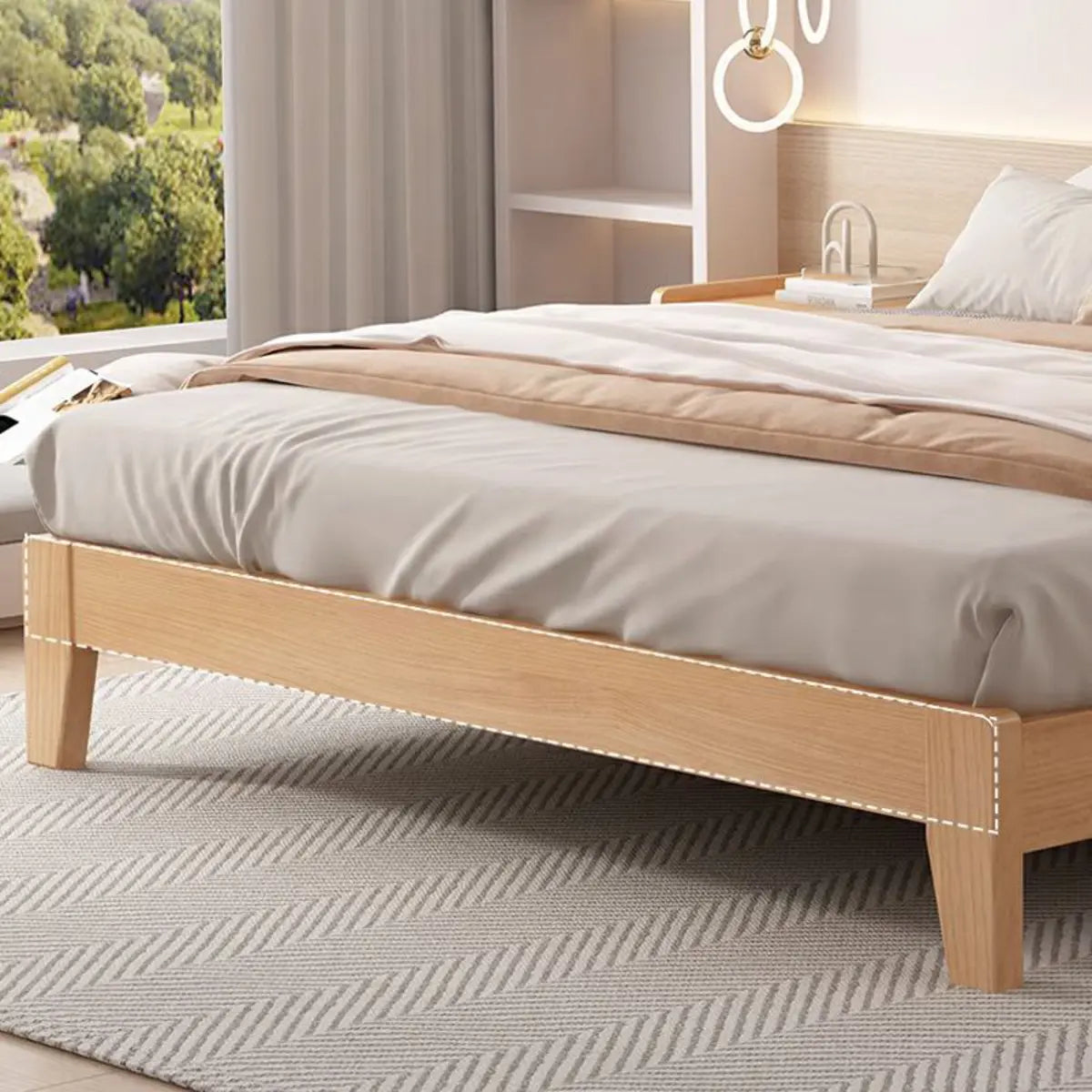 Natural Headboard Queen Wood Relaxation Panel Bed Frame Image - 7