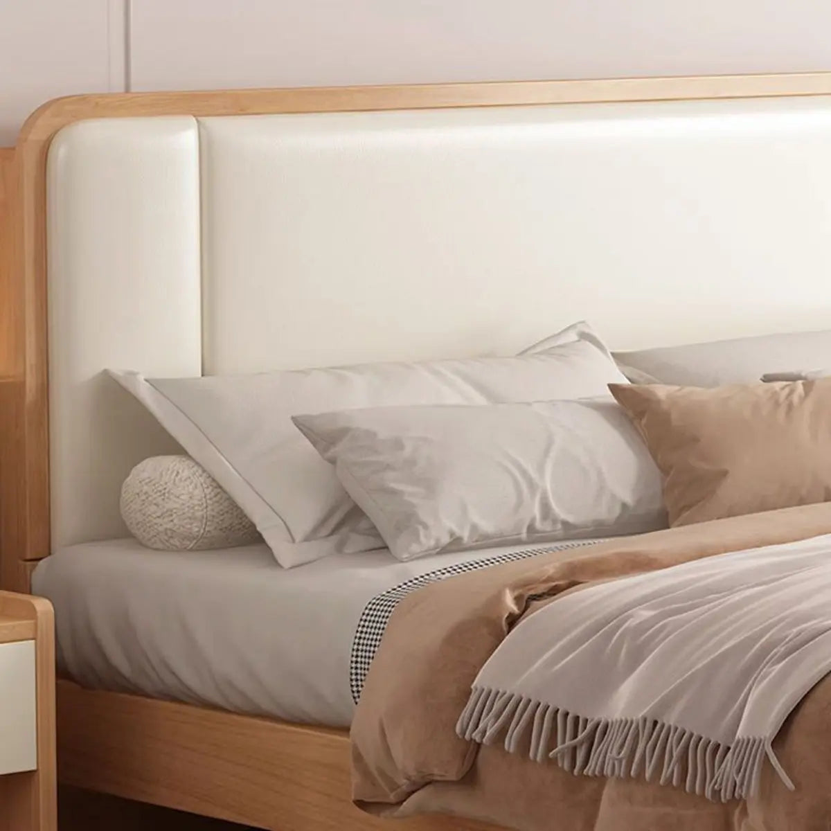 Natural Headboard Queen Wood Relaxation Panel Bed Frame Image - 9