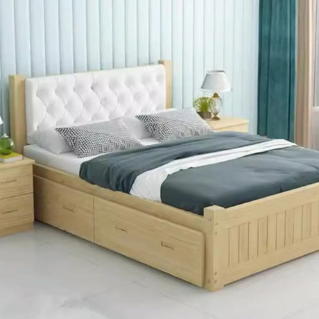 Natural Headboard Queen Wood Storage Bed with Drawers Image - 1
