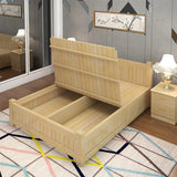 Natural Headboard Queen Wood Storage Bed with Drawers Image - 2