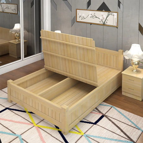 Natural Headboard Queen Wood Storage Bed with Drawers Image - 2