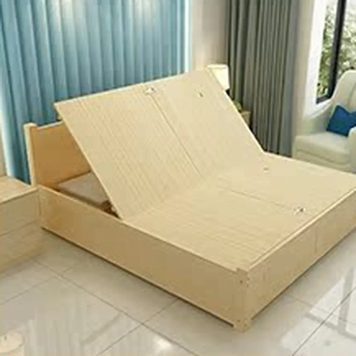 Natural Headboard Queen Wood Storage Bed with Drawers Image - 7
