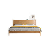 Natural King Headboard Wood Storage Panel Bed with Shelves Image - 2