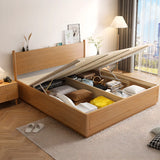 Natural King Headboard Wood Storage Panel Bed with Shelves Image - 3
