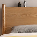 Natural King Headboard Wood Storage Panel Bed with Shelves Image - 4