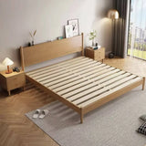 Natural King Headboard Wood Storage Panel Bed with Shelves Image - 7