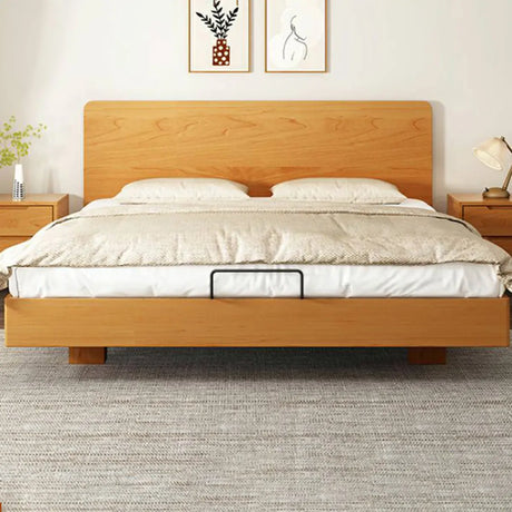Natural King Modish Wood Headboard Panel Bed Frame Image - 1