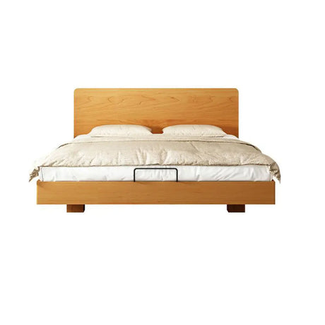 Natural King Modish Wood Headboard Panel Bed Frame Image - 2