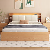 Natural King Platform Headboard Wood Shelves Storage Bed Image - 1