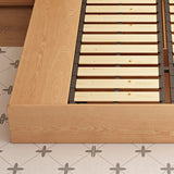 Natural King Platform Headboard Wood Shelves Storage Bed Image - 10