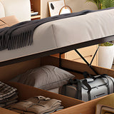 Natural King Platform Headboard Wood Shelves Storage Bed Image - 11