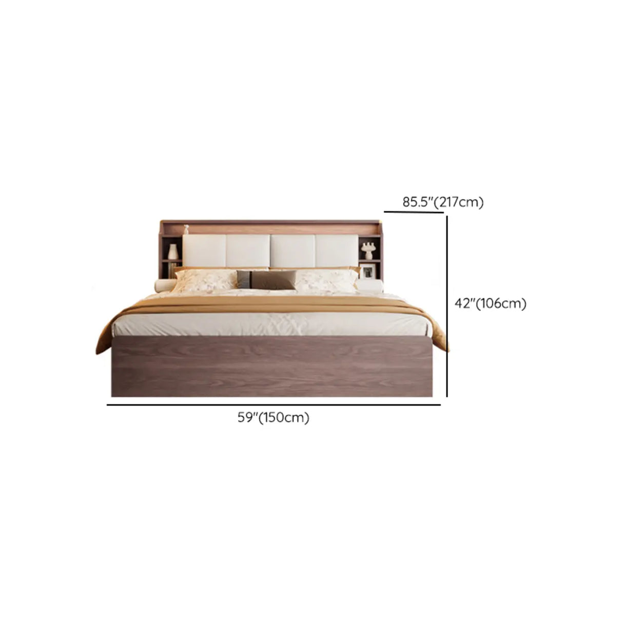 Natural King Platform Headboard Wood Shelves Storage Bed 