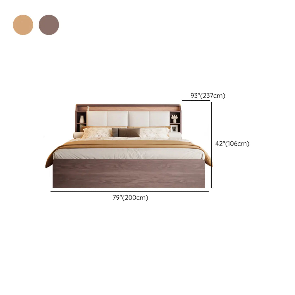 Natural King Platform Headboard Wood Shelves Storage Bed Image - 14