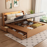 Natural King Platform Headboard Wood Shelves Storage Bed Image - 5