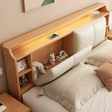 Natural King Platform Headboard Wood Shelves Storage Bed Image - 6