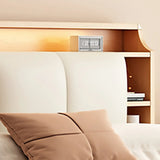 Natural King Platform Headboard Wood Shelves Storage Bed Image - 7