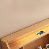 Natural King Platform Headboard Wood Shelves Storage Bed Image - 8
