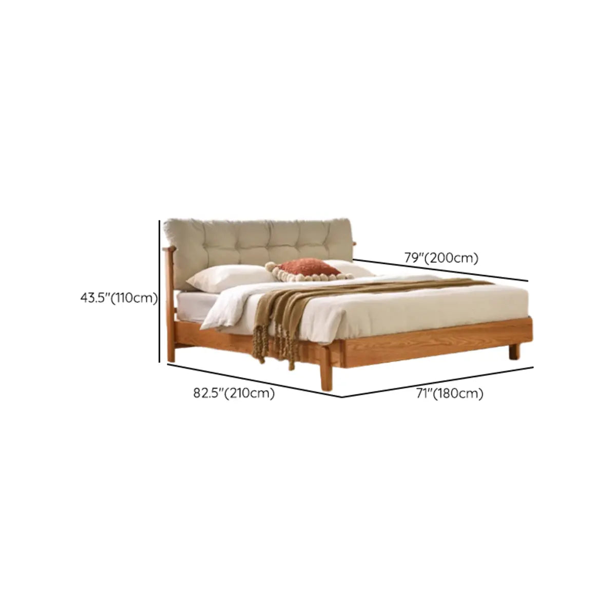 Natural King Platform Wood Upholstered Headboard Bed Image - 12