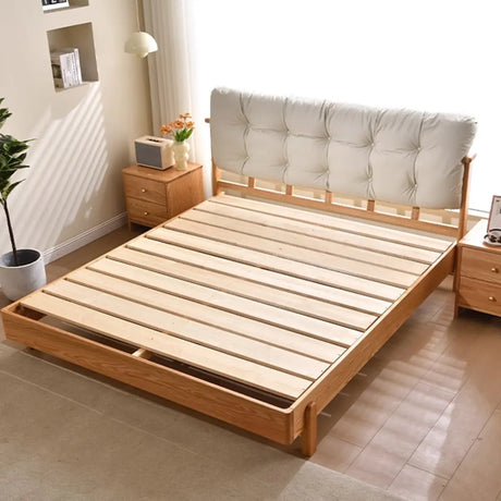 Natural King Platform Wood Upholstered Headboard Bed Image - 2