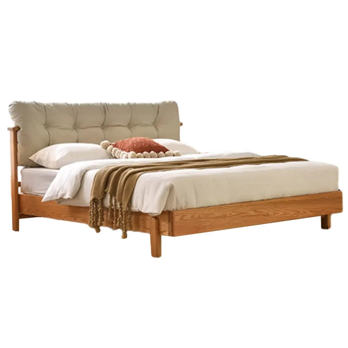Natural King Platform Wood Upholstered Headboard Bed Image - 5