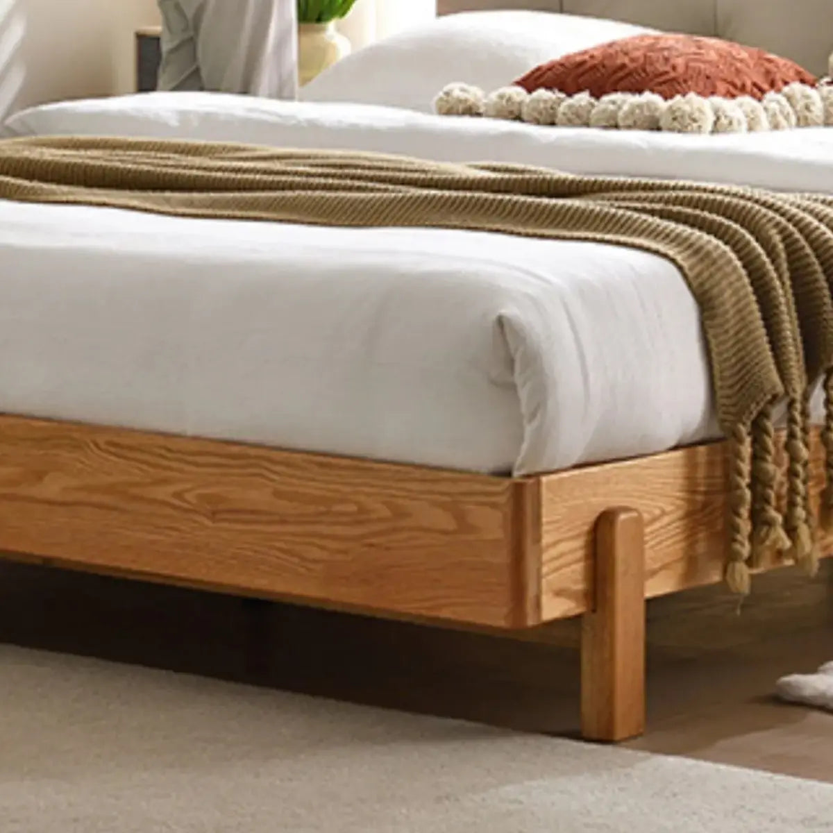 Natural King Platform Wood Upholstered Headboard Bed Image - 6