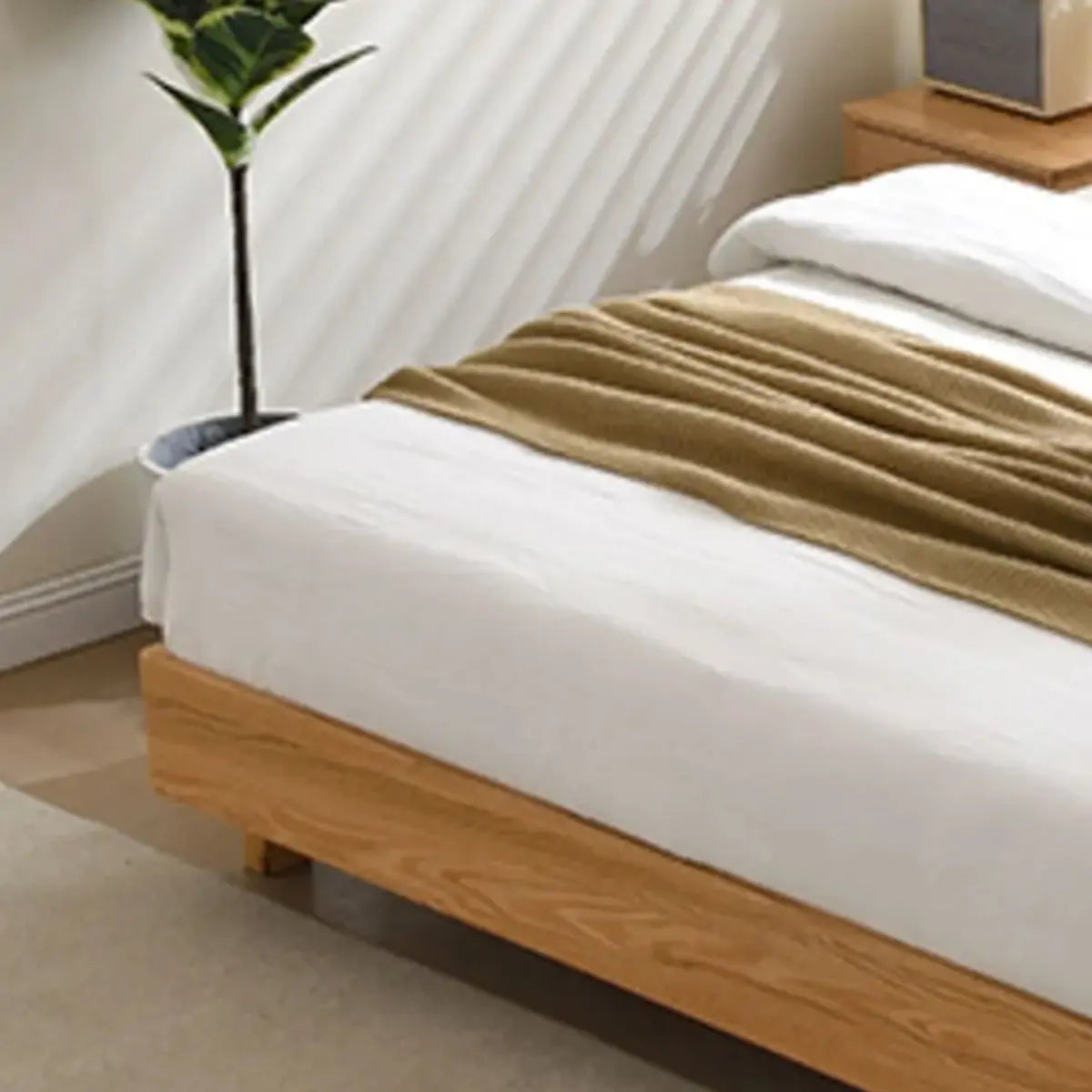 Natural King Platform Wood Upholstered Headboard Bed Image - 7