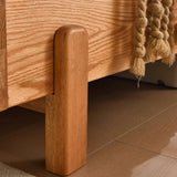 Natural King Platform Wood Upholstered Headboard Bed Image - 9