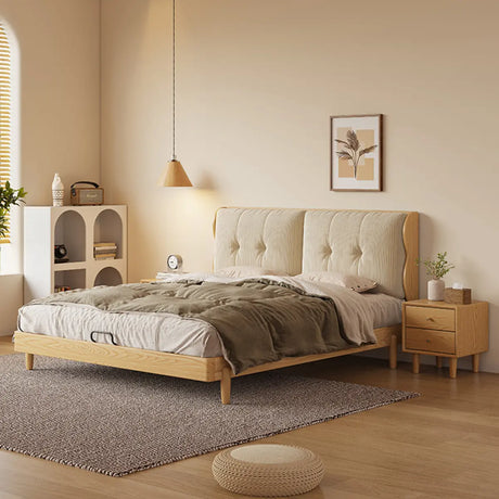 Natural King Sized Rectangular Wooden Panel Bed Frame Image - 1
