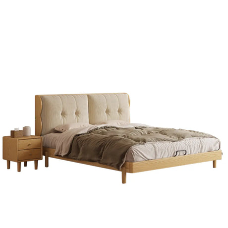 Natural King Sized Rectangular Wooden Panel Bed Frame Image - 2