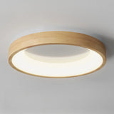 Natural Minimalist Round Wooden Flush Mount Light Image - 10