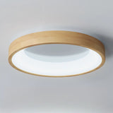 Natural Minimalist Round Wooden Flush Mount Light Image - 11