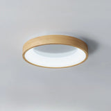 Natural Minimalist Round Wooden Flush Mount Light Image - 7