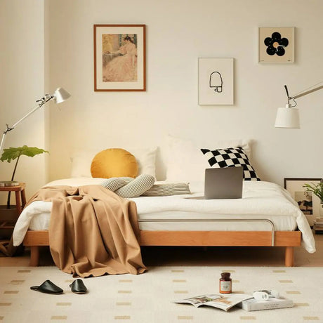 Natural Modern Minimalist Queen Wood Panel Bed Frame Image - 1