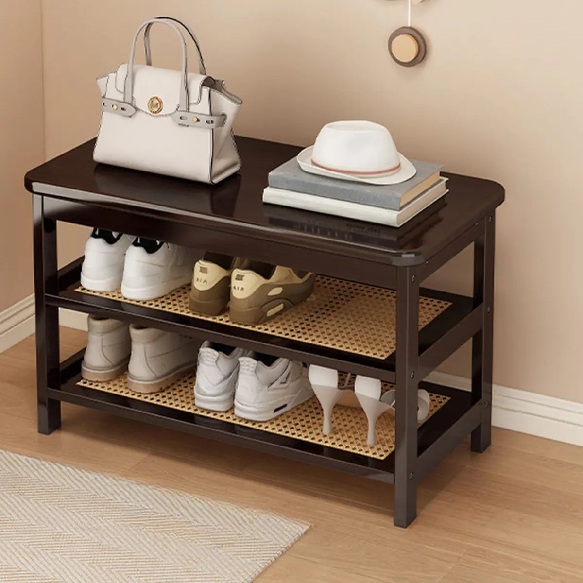 Natural Multi-Tier Bamboo Shoe Storage Rack Entryway Image - 10