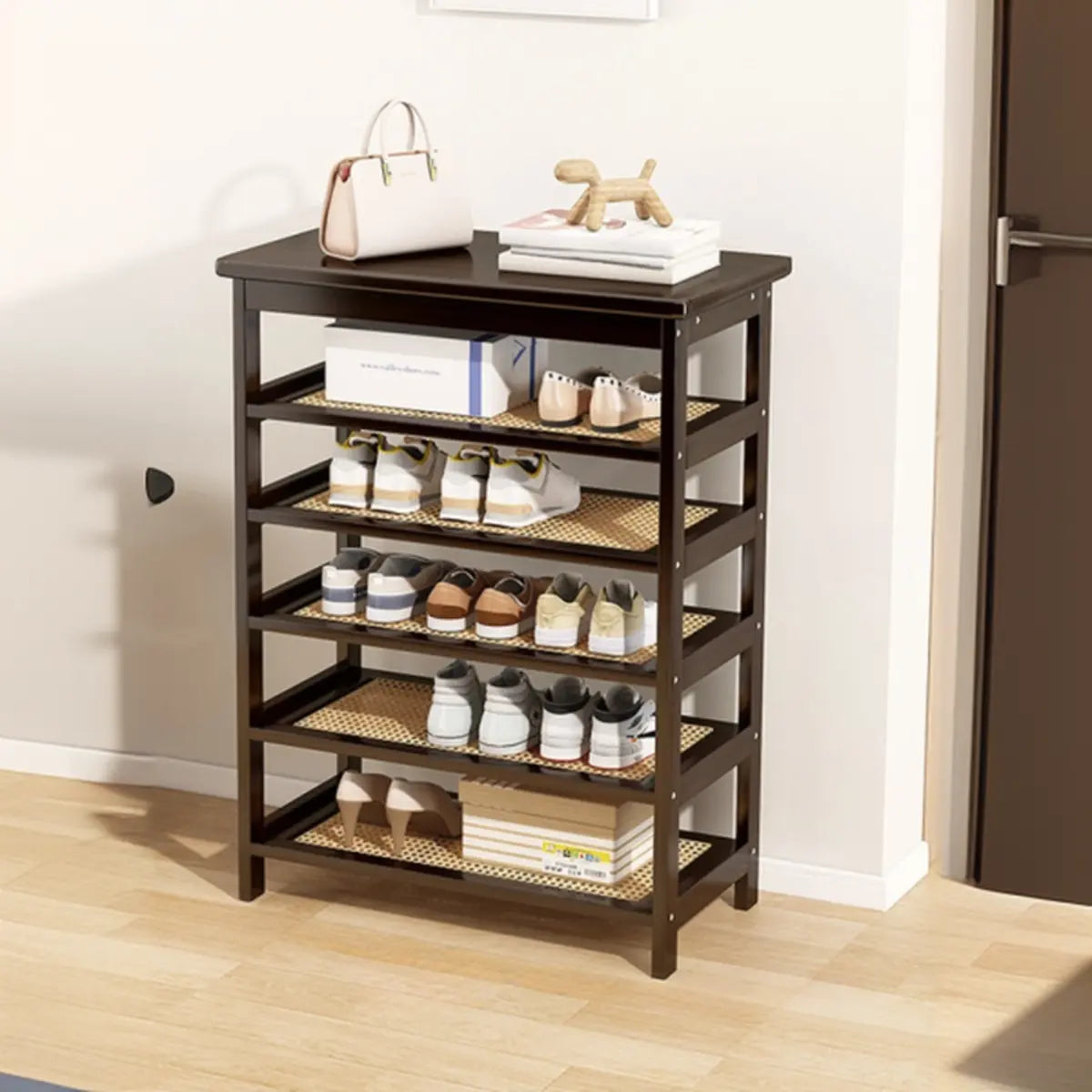 Natural Multi-Tier Bamboo Shoe Storage Rack Entryway Image - 11