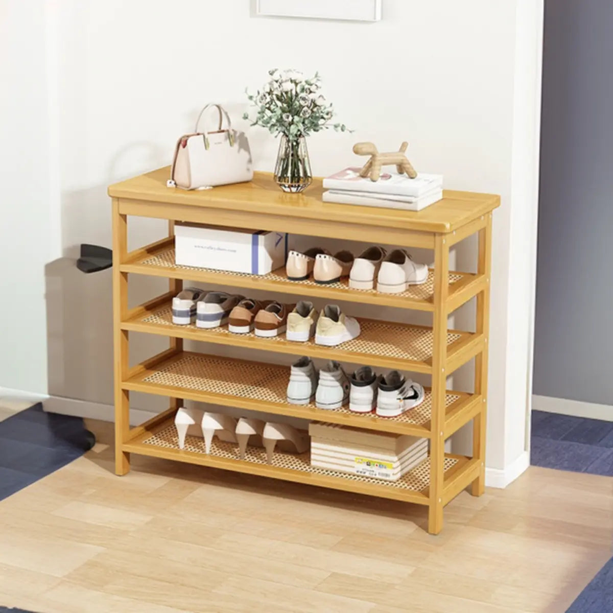 Natural Multi-Tier Bamboo Shoe Storage Rack Entryway Image - 12