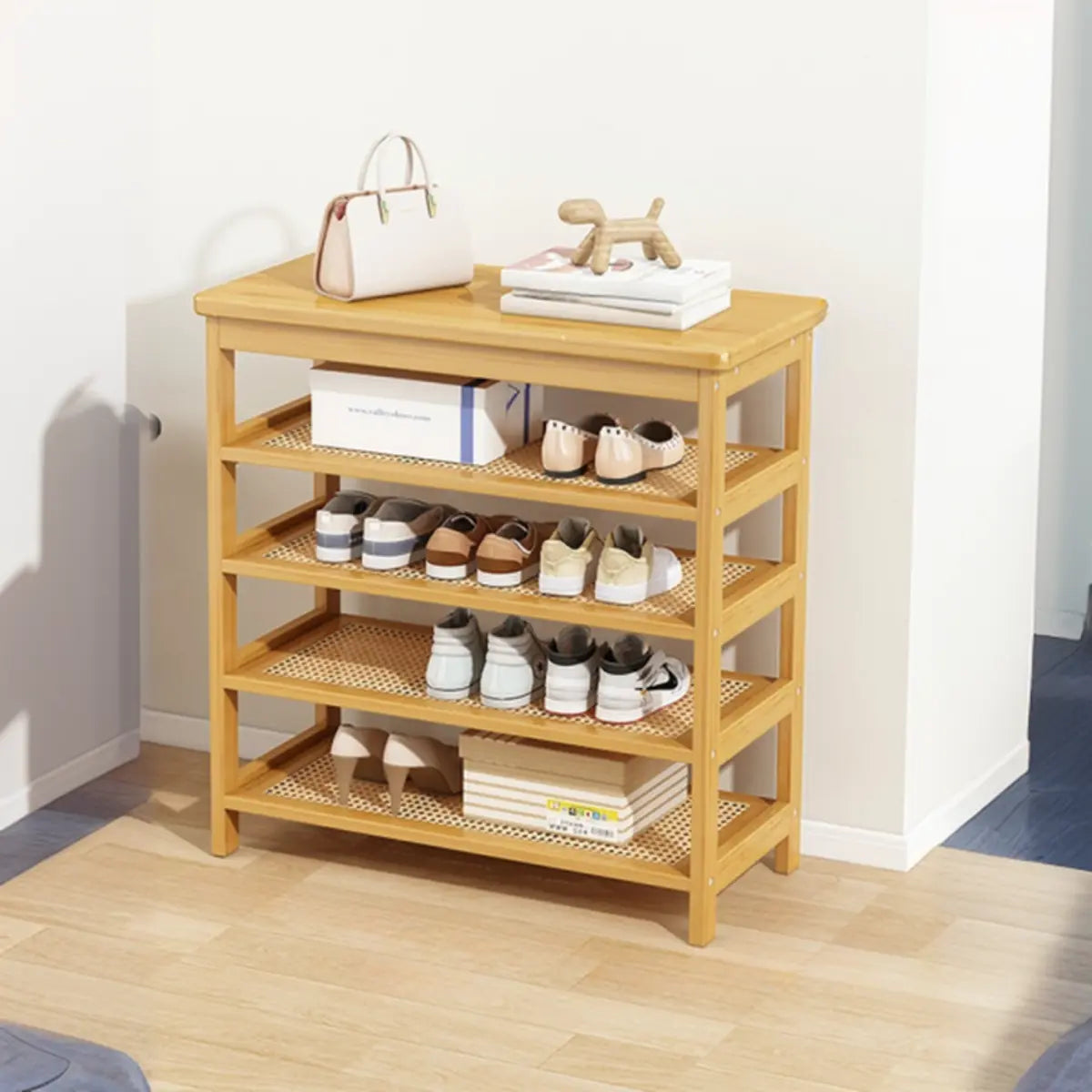 Natural Multi-Tier Bamboo Shoe Storage Rack Entryway Image - 13