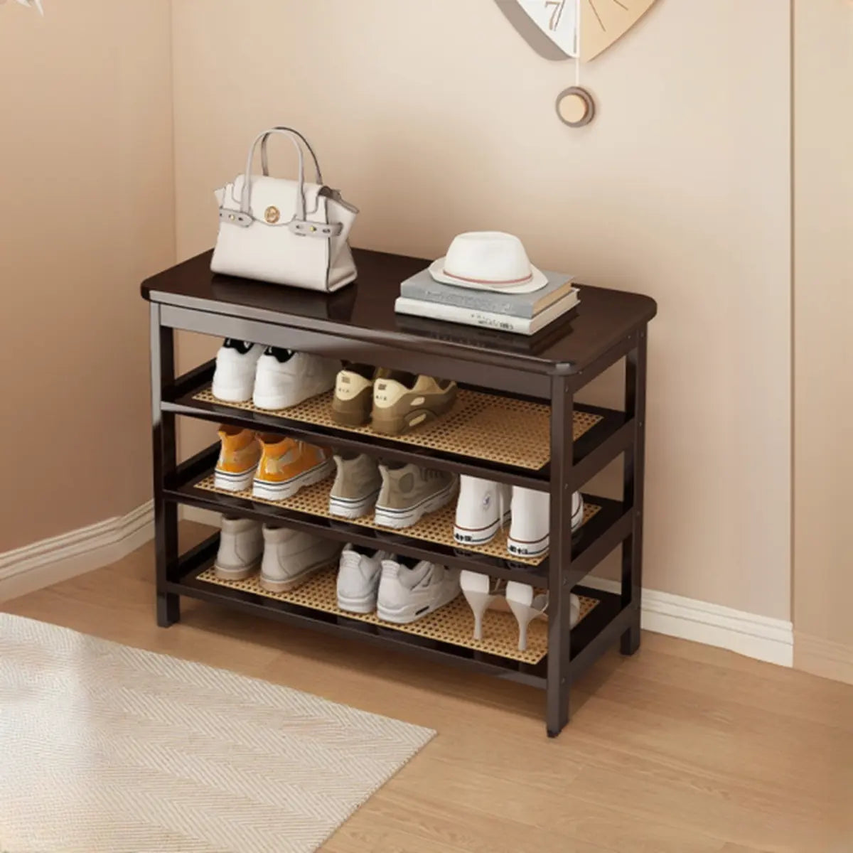 Natural Multi-Tier Bamboo Shoe Storage Rack Entryway Image - 15
