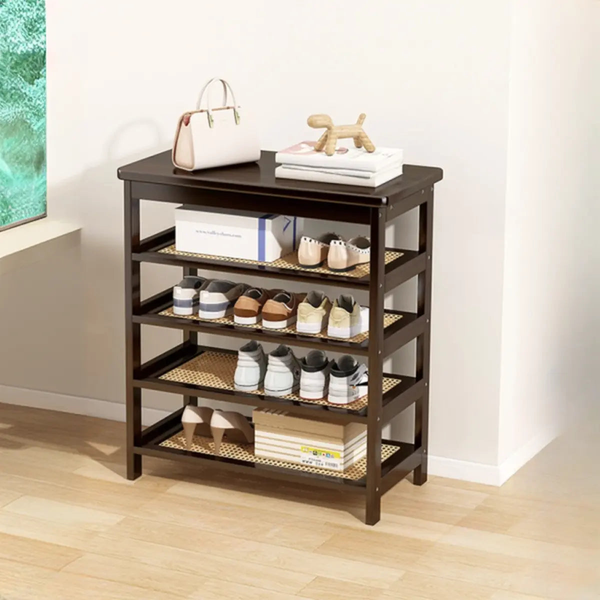 Natural Multi-Tier Bamboo Shoe Storage Rack Entryway Image - 16