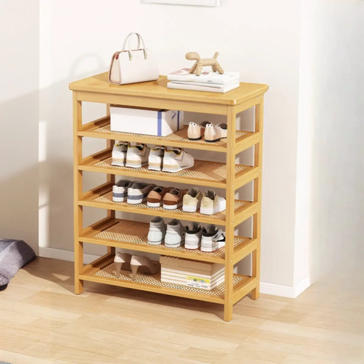Natural Multi-Tier Bamboo Shoe Storage Rack Entryway Image - 17
