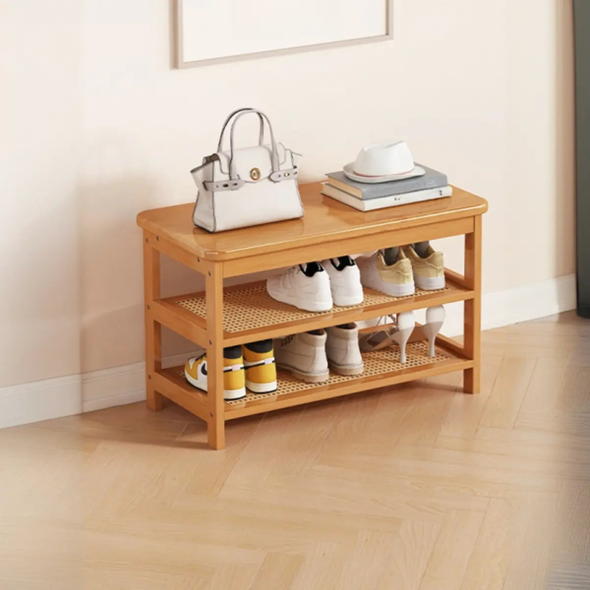 Natural Multi-Tier Bamboo Shoe Storage Rack Entryway Image - 18